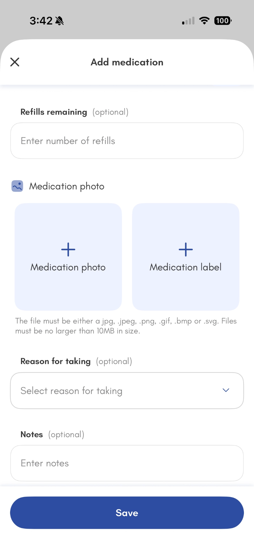 add medications photo and reasons