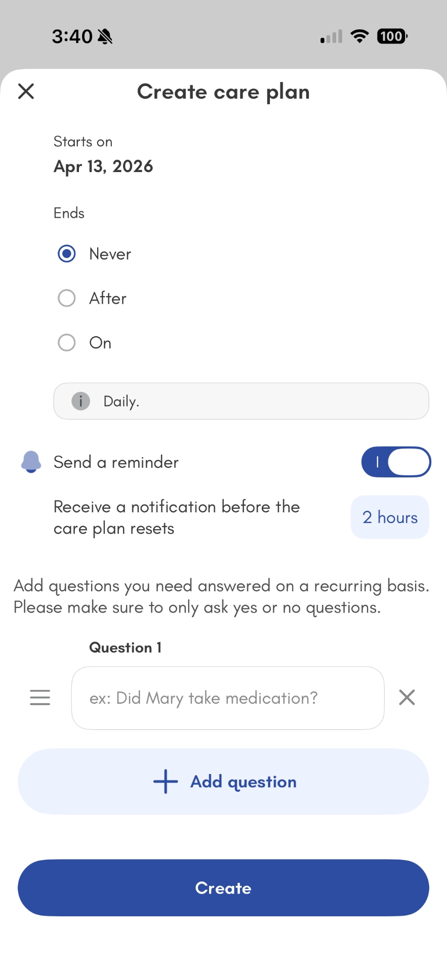 create care plan