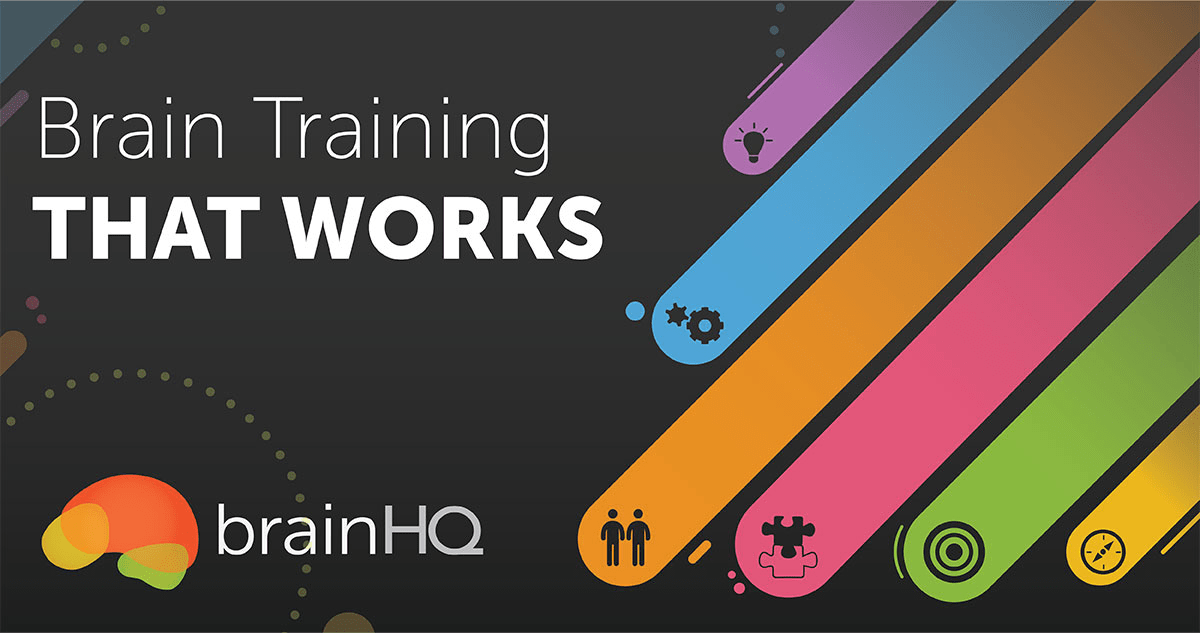 BrainHQ brain training promotional graphic with the brainHQ logo