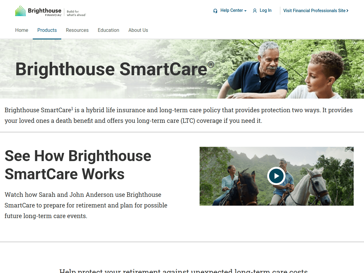 Brighthouse Financial SmartCare hybrid life and long-term care insurance product page
