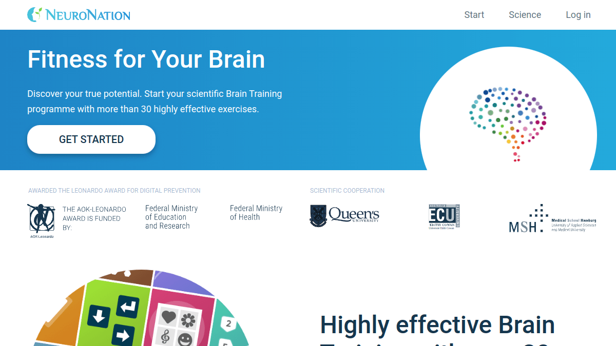 NeuroNation homepage showing the Fitness for Your Brain training program
