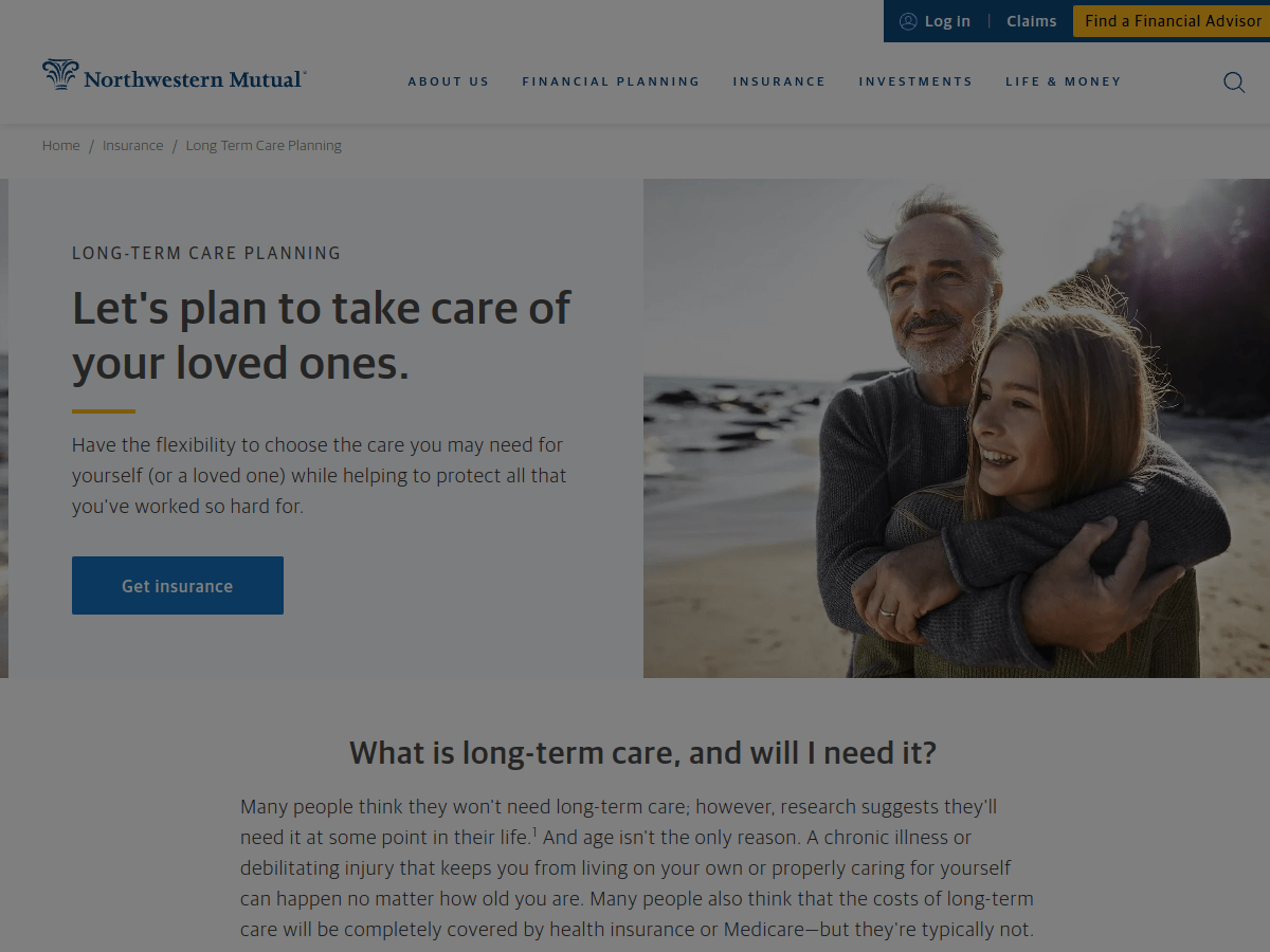 Northwestern Mutual long-term care planning page with plan-to-take-care headline