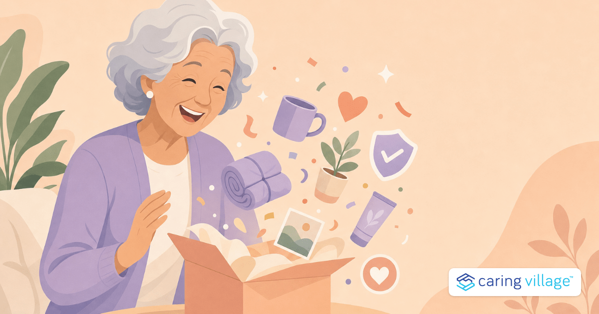 Subscription boxes for seniors buyer guide cover with a wrapped gift box