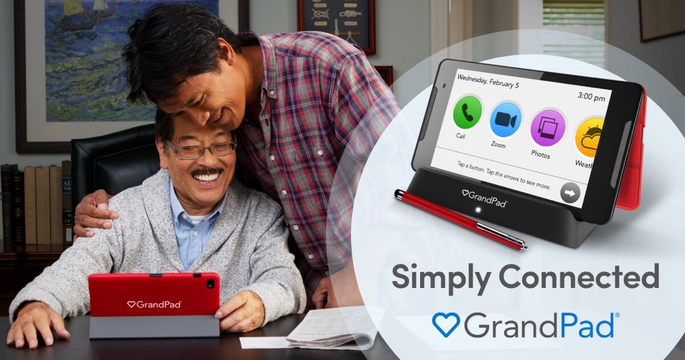 GrandPad senior tablet on its charging stand