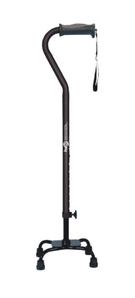 Hugo Adjustable Quad Cane with a K-shaped four-point base and reversible ergonomic handle