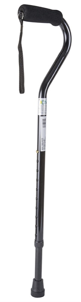 DMI Deluxe lightweight adjustable walking cane with a soft foam offset hand grip