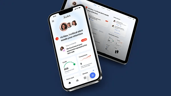 Aura identity theft protection app dashboard