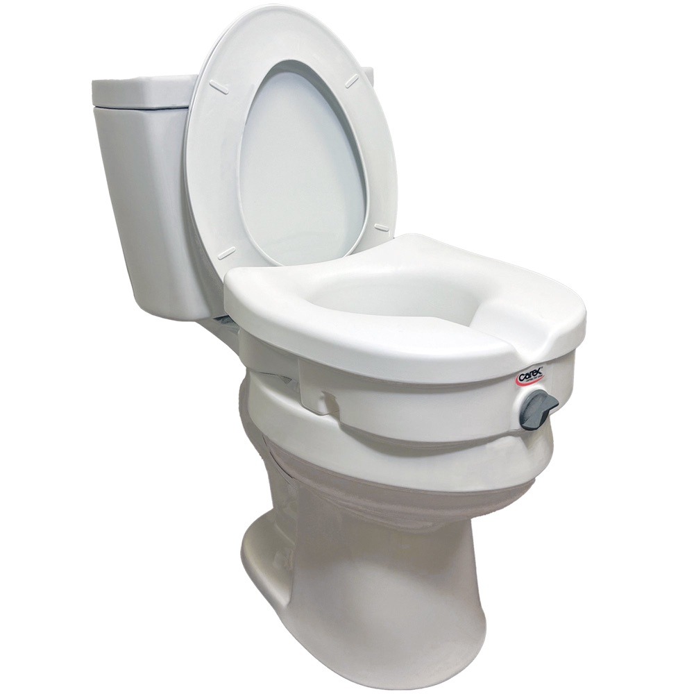 Carex E-Z Lock raised toilet seat with removable arms and safety frame