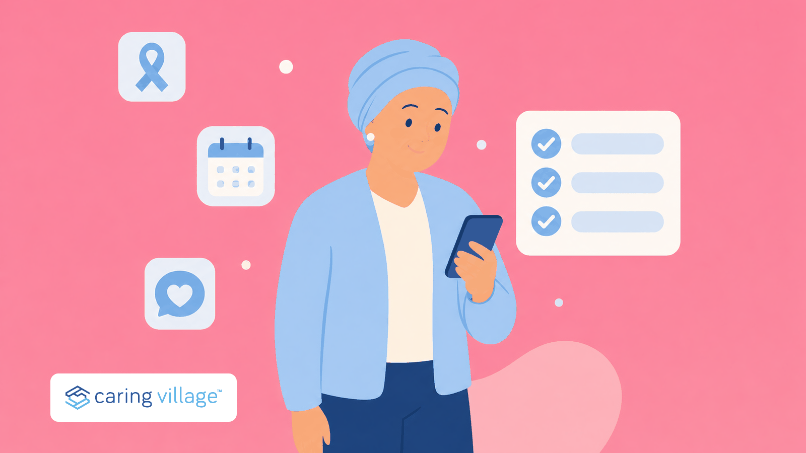 Caring Village guide to the 11 best breast cancer apps for patients and caregivers, covering coordination, treatment options, symptom tracking, and support