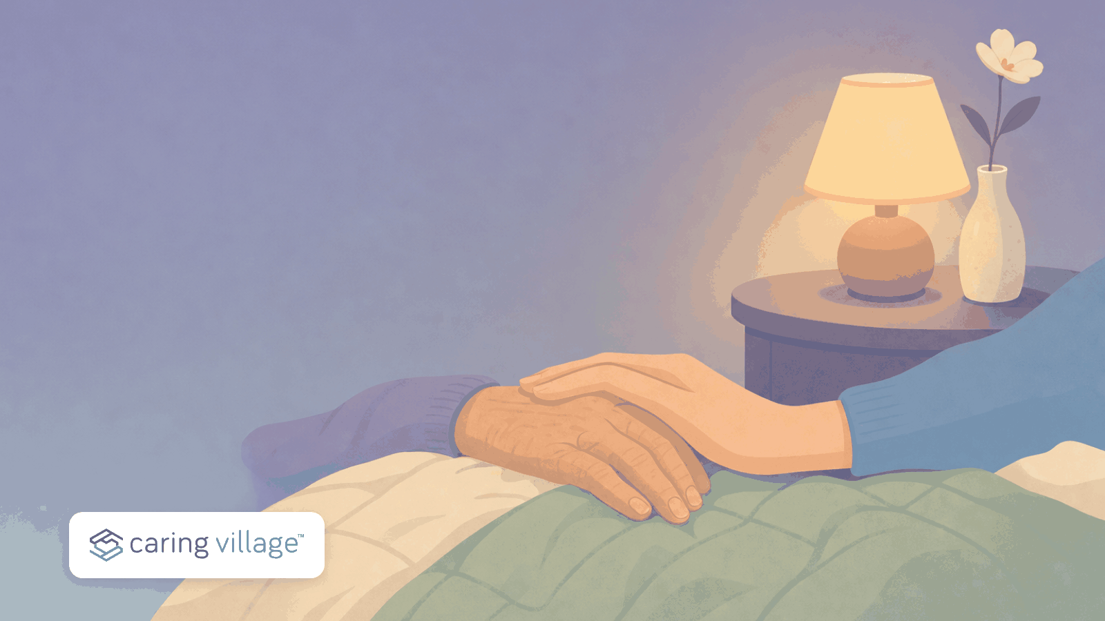 Caring Village guide to signs death may be near in dementia, showing a shared comfort care plan with mouth care and repositioning tasks