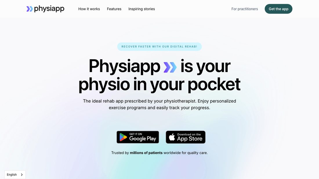 PhysiApp home page describing the rehab app patients use to follow a program prescribed by their physiotherapist