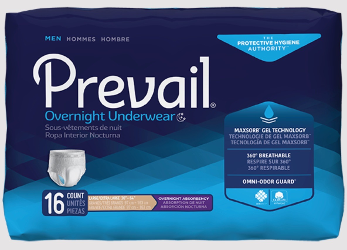 Prevail men's overnight incontinence underwear package