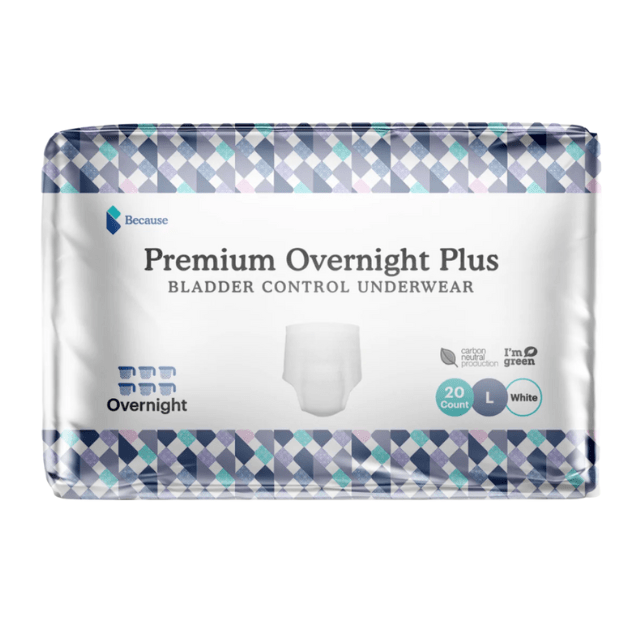 Because Premium Overnight Plus bladder control underwear retail package