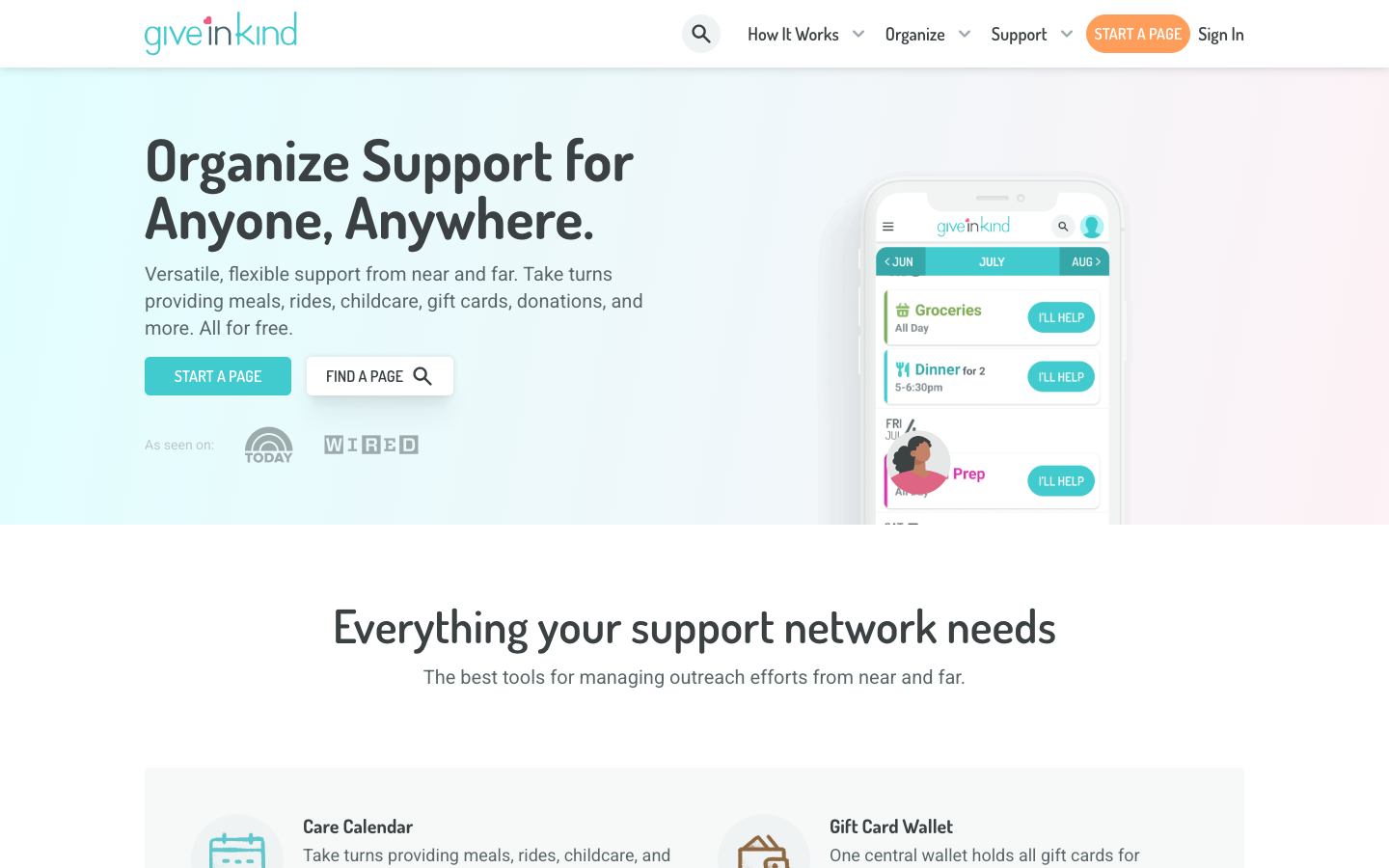 Screenshot of the Give InKind homepage