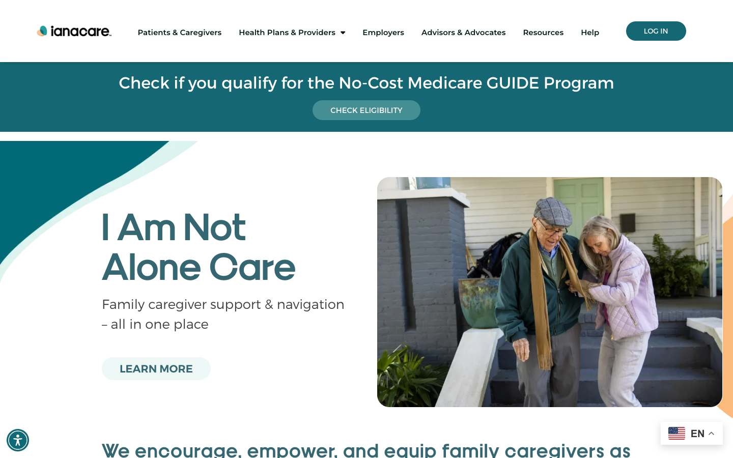 Screenshot of the ianacare homepage