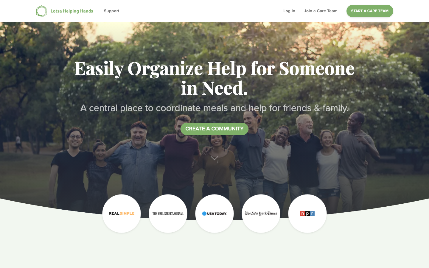 Screenshot of the Lotsa Helping Hands homepage