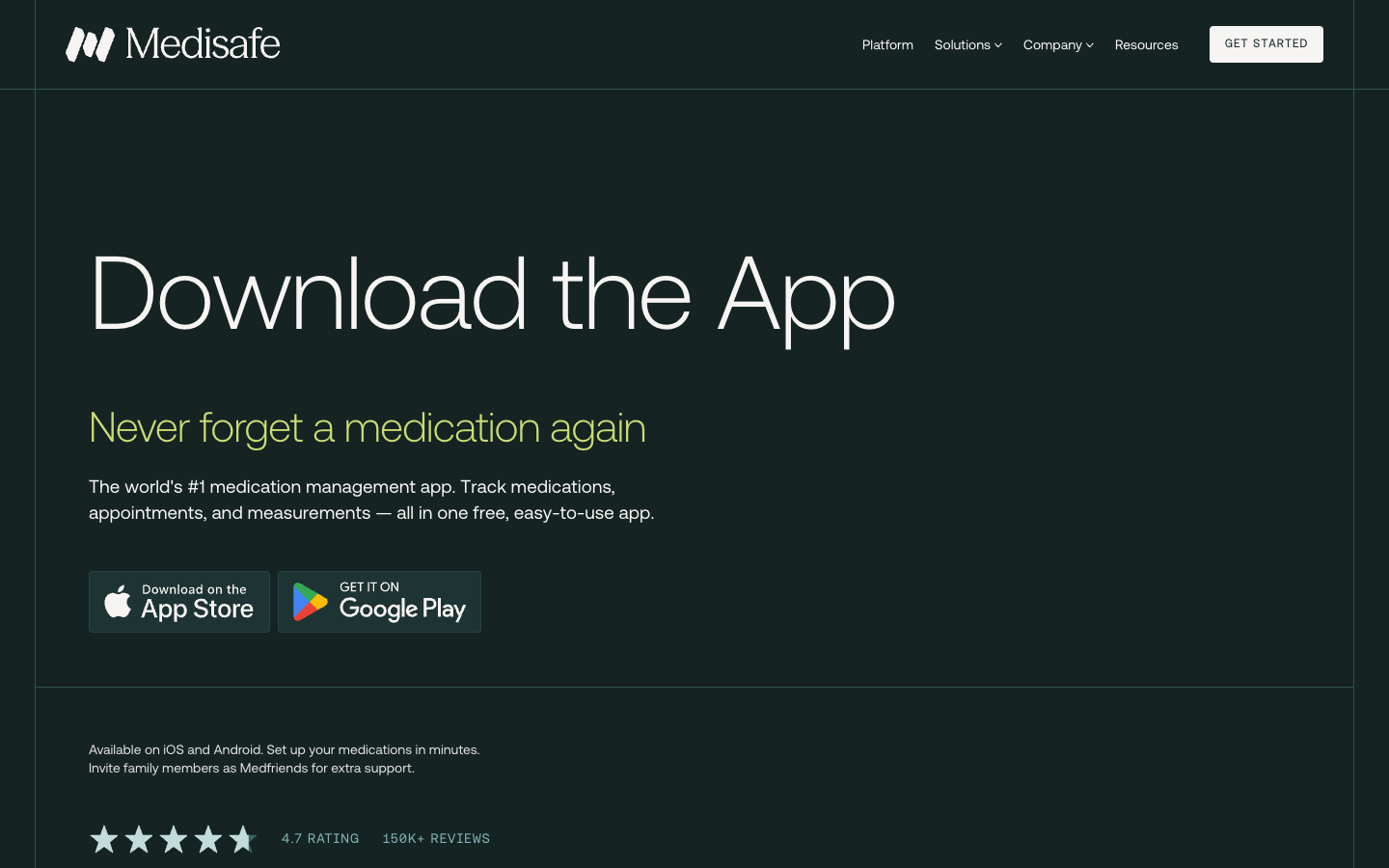 Screenshot of the Medisafe medication management app page